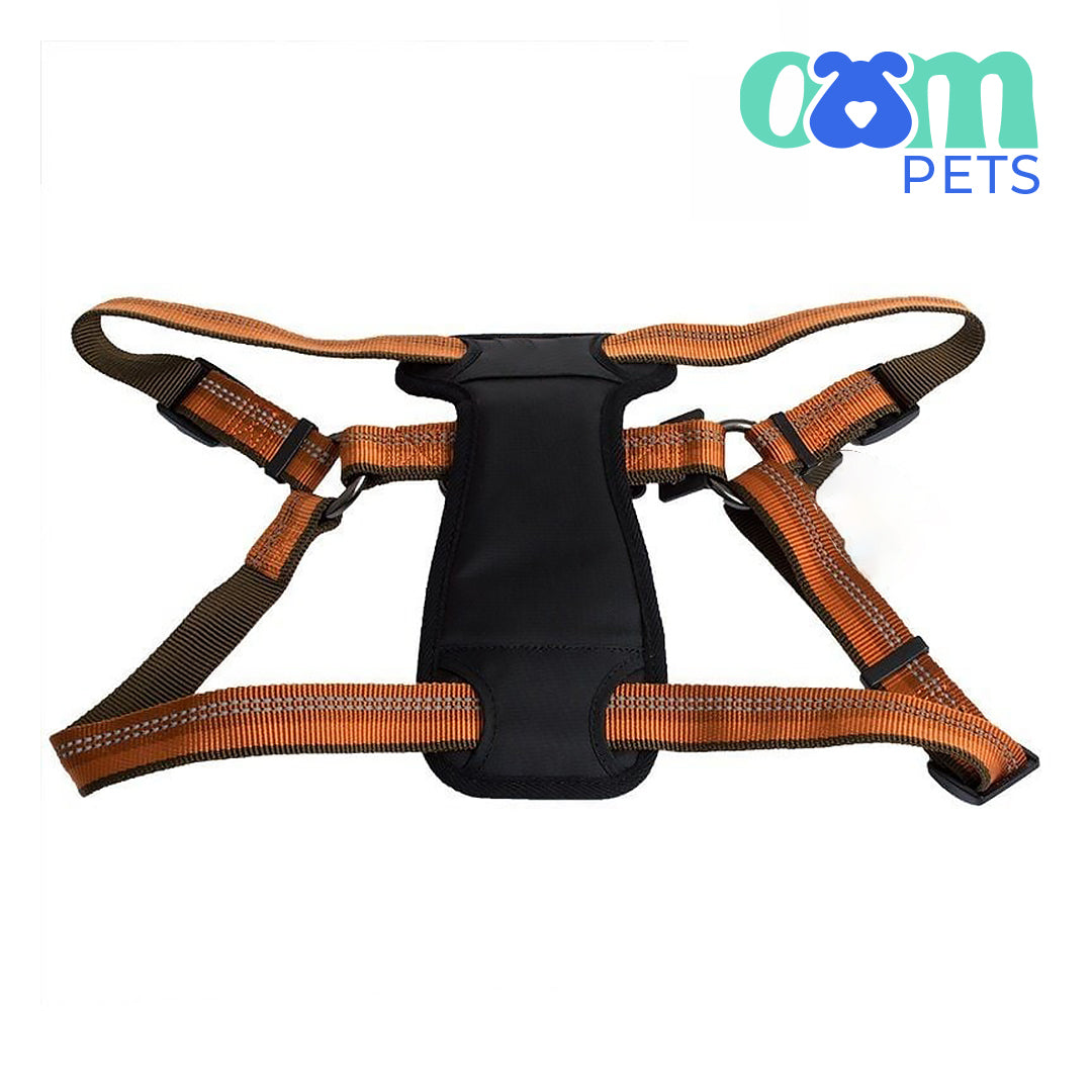 OAM Pets - Reflective Adjustable Padded Dog Harness - Campfire Orange - Fits 26"-38"