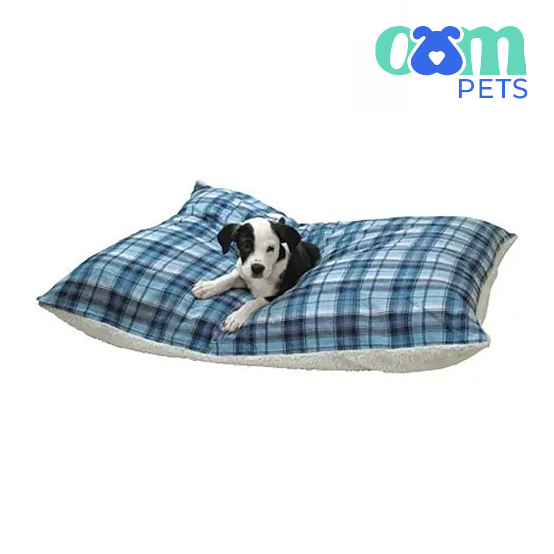 OAM Pets - Flannel Sherpa Pet Bed, Blue Plaid
