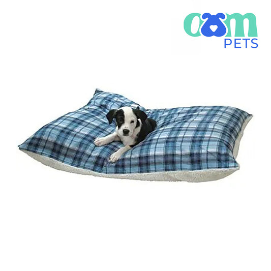 OAM Pets - Flannel Sherpa Pet Bed, Blue Plaid