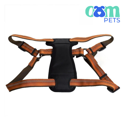 OAM Pets - Reflective Adjustable Padded Dog Harness - Campfire Orange - Fits 26"-38"